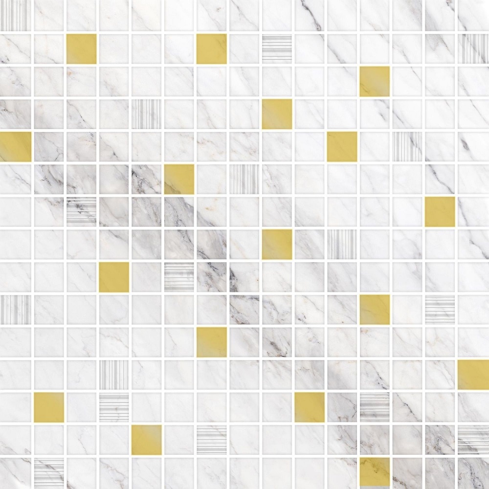 Мозаика Eurotile Calacatta Mos Gold, цвет белый золотой, поверхность глянцевая, квадрат, 325x325