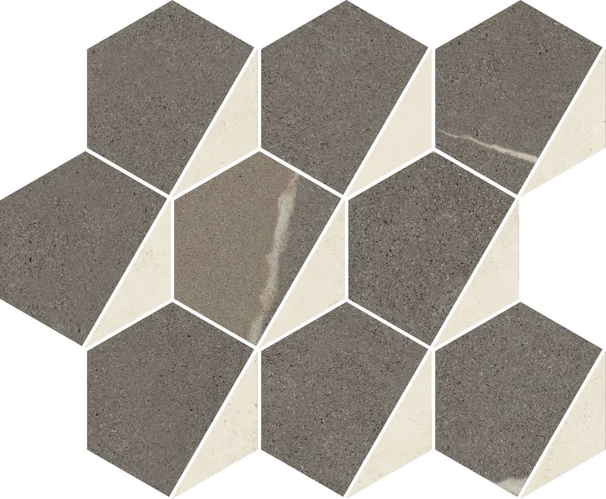 Мозаика Italon Metropolis Mosaico Hexagon Warm 620110000160, цвет коричневый бежевый, поверхность матовая, шестиугольник, 254x310