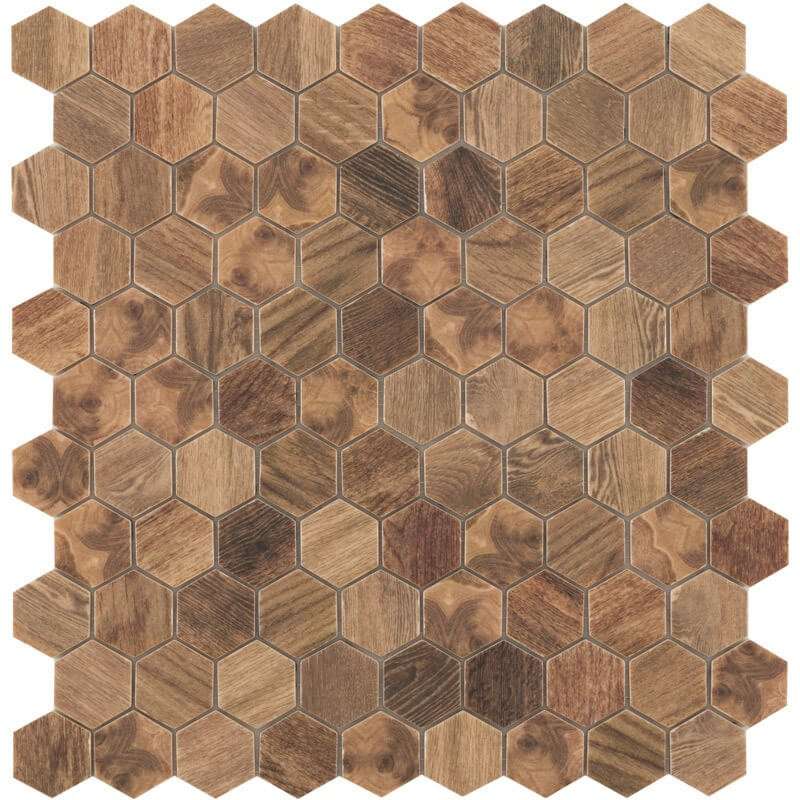 Мозаика Vidrepur Hex Woods № 4700, цвет коричневый, поверхность матовая, прямоугольник, 307x317