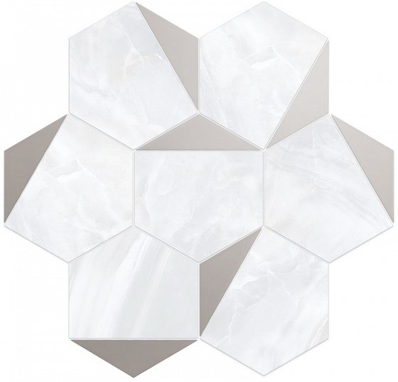 Мозаика Vallelunga Nolita Esagona Triangoli Platino Lusso 6001118, цвет белый, поверхность полированная, шестиугольник, 280x300