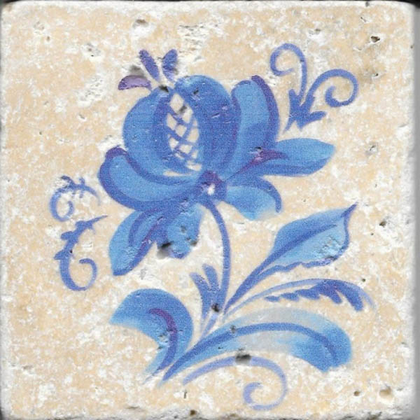Декоративные элементы Stone4home Provance Гжель 4, цвет бежевый синий, поверхность матовая, квадрат, 100x100