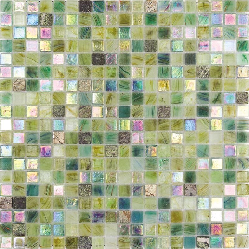 Мозаика Alma Mosaic Nibble AM503(m), цвет зелёный, поверхность глянцевая, квадрат, 327x327