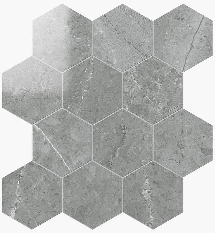 Мозаика Novabell Esagona Grigio Imperiale Lapp. IMP 223L, цвет серый, поверхность лаппатированная, прямоугольник, 252x291