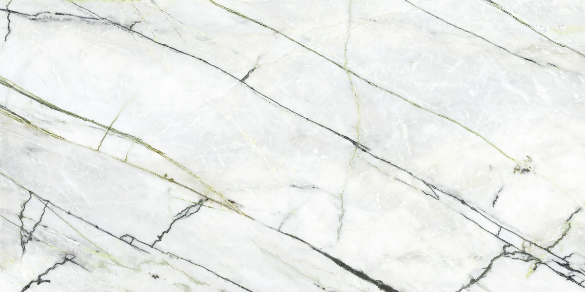 Широкоформатный керамогранит Urbatek Calacatta Green Silk 100272109, цвет белый зелёный, поверхность сатинированная, прямоугольник, 1200x2500
