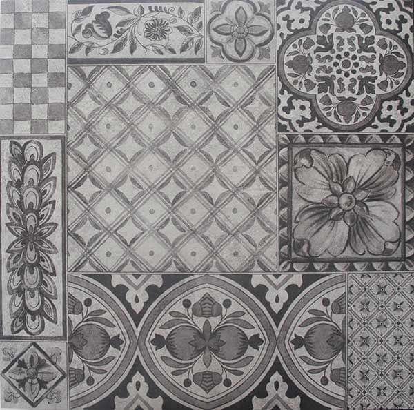 Декоративные элементы Abita Moda Tappeto Patchwork Mix Gris-Antracite-Noir, цвет серый, поверхность матовая, квадрат, 595x595