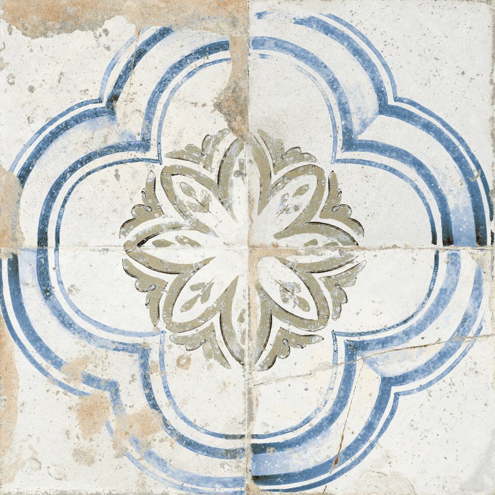 Керамическая плитка Peronda Fs Roots-1 28888, цвет белый чёрный голубой, поверхность матовая, квадрат, 450x450