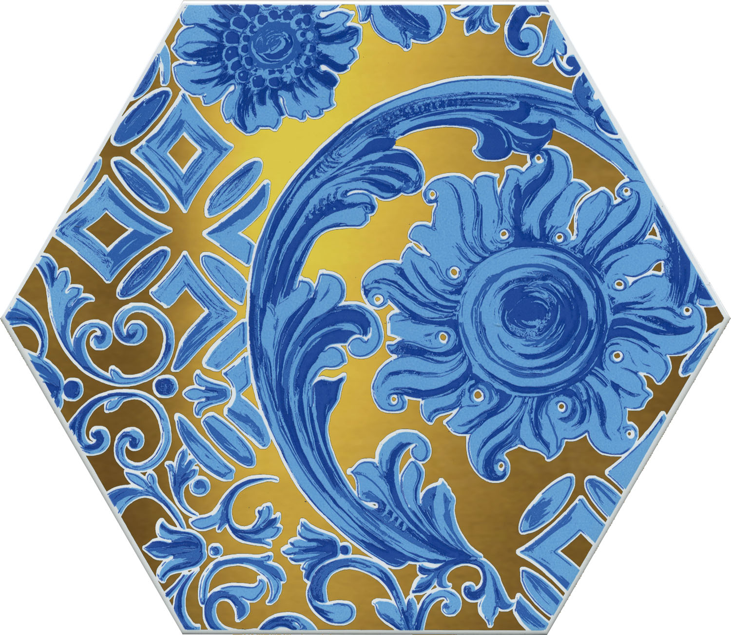 Декоративные элементы Kerama Marazzi Талья 3 VT\A429\24000, цвет голубой золотой, поверхность глянцевая, шестиугольник, 200x231