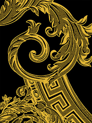Декоративные элементы Versace Alphabet Decori Nero-Oro 48932, цвет чёрный золотой, поверхность глянцевая, прямоугольник, 145x194