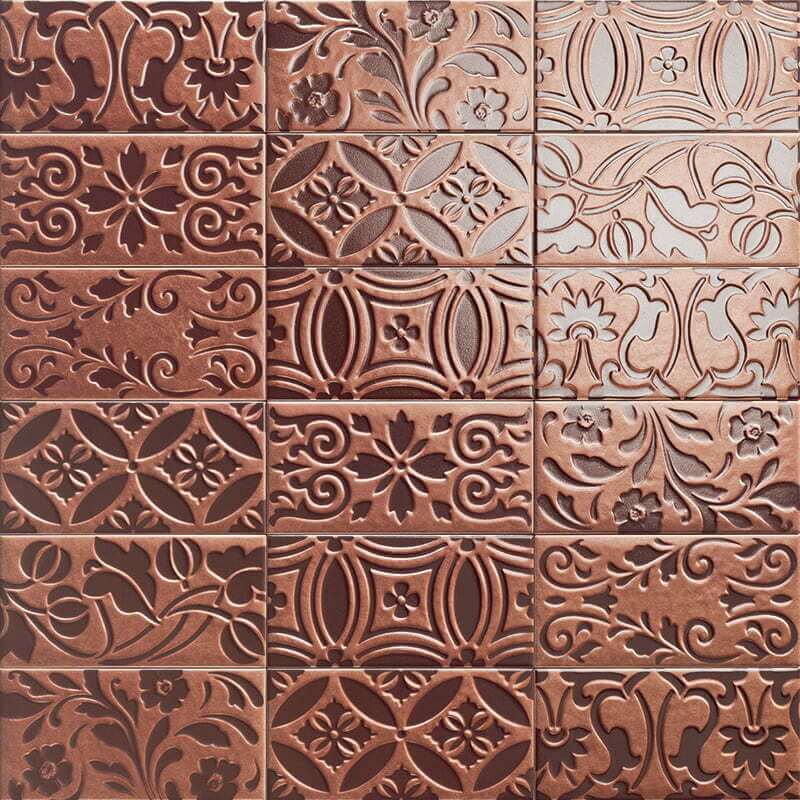 Керамическая плитка Mainzu Velvet Deco Cooper, цвет оранжевый, поверхность глянцевая, кабанчик, 100x200