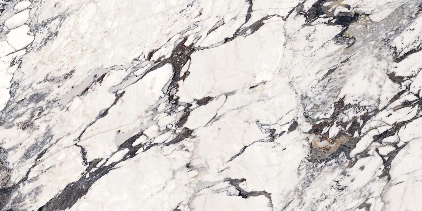 Широкоформатный керамогранит Marazzi Italy Grande Marble Look Capraia Lux M1JU, цвет чёрно-белый, поверхность полированная, прямоугольник, 1200x2400