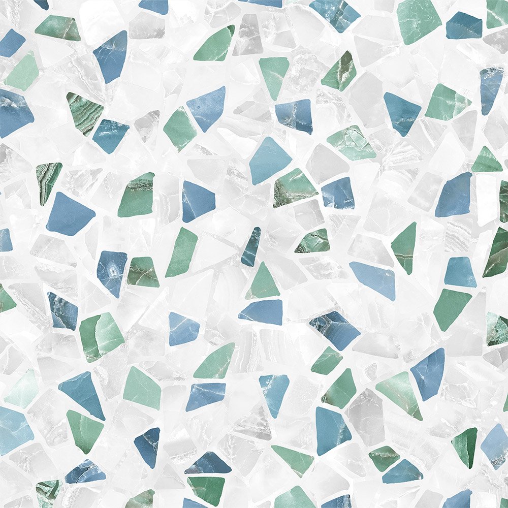 Керамогранит Global Tile Bienalle Мозаика GT40/004, цвет белый голубой, поверхность глянцевая, квадрат, 400x400