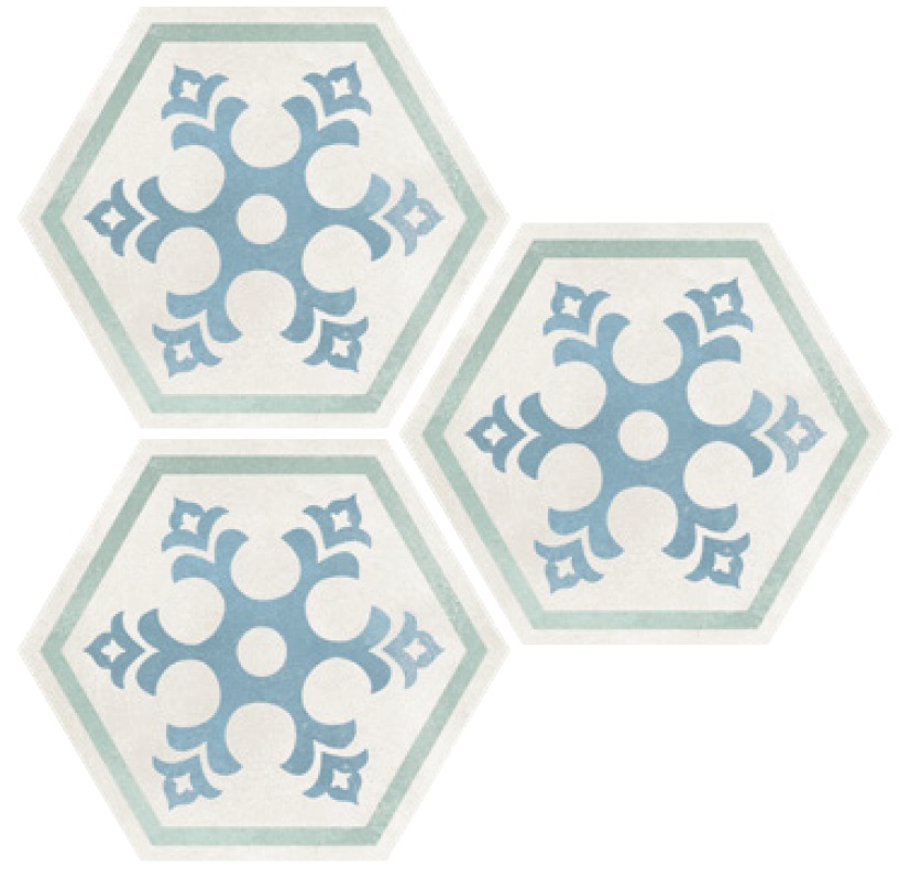 Декоративные элементы Elios Hexagon Flake Turquoise 00ZE0E6, цвет бирюзовый, поверхность матовая, шестиугольник, 254x292