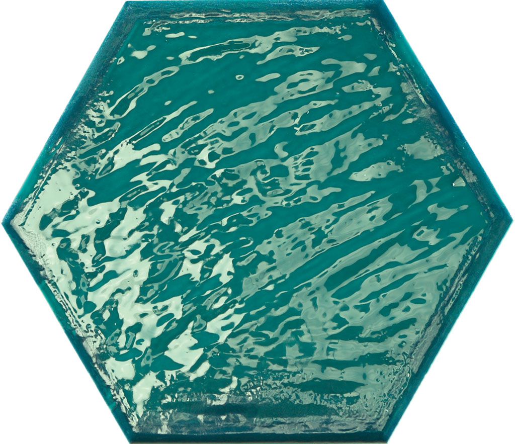Керамогранит Prissmacer Rain Aquamarine Hex, цвет зелёный, поверхность глянцевая, шестиугольник, 198x228