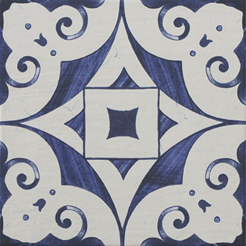 Керамогранит Keradom Mediterranea Decoro 5, цвет белый синий, поверхность глянцевая, квадрат, 250x250