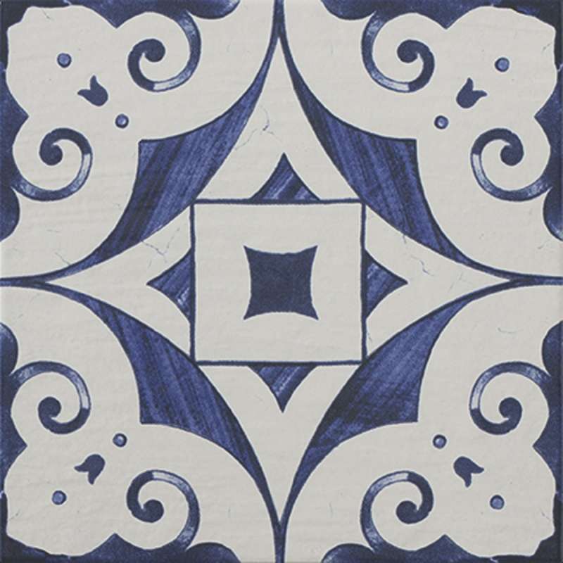 Керамогранит Keradom Mediterranea Decoro 5, цвет белый синий, поверхность глянцевая, квадрат, 250x250
