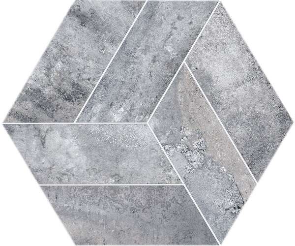 Керамогранит Monopole Basalt Grey, цвет серый, поверхность матовая, шестиугольник, 200x240