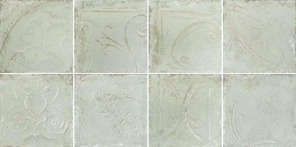 Керамогранит Eco Ceramica Tin Tiles Patina Marine In Relief, цвет зелёный, поверхность матовая, квадрат, 300x300
