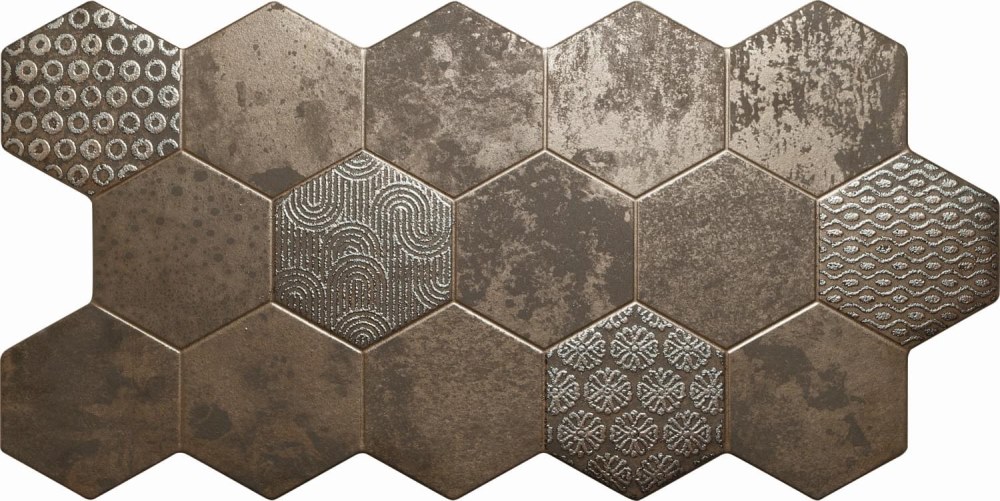 Керамогранит El Molino Hive Bronce, цвет серый, поверхность матовая, шестиугольник, 455x900
