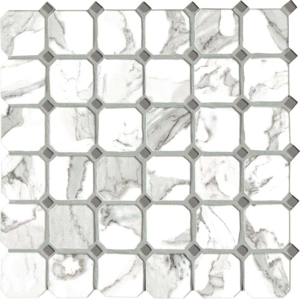 Мозаика Vallelunga Calacatta Vi. Ottagona G2040401, цвет белый, поверхность лаппатированная, квадрат, 300x300