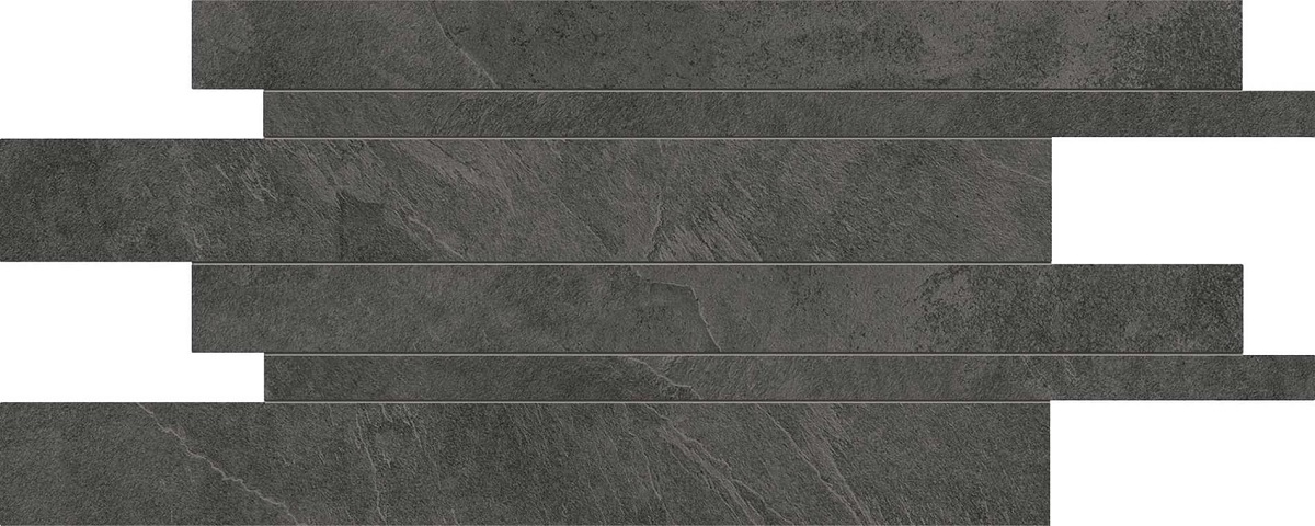 Мозаика Ergon Cornerstone Listelli Sfalsati Slate Black EKKN, цвет чёрный, поверхность натуральная, прямоугольник, 300x600