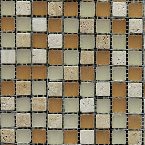 Мозаика Bars Crystal Mosaic Смеси с натуральными камнями HT 501 (15x15 mm), цвет бежевый оранжевый зелёный, поверхность глянцевая, квадрат, 300x300