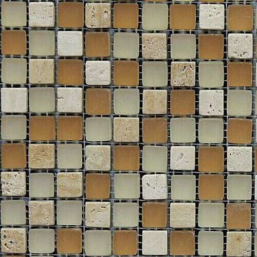 Мозаика Bars Crystal Mosaic Смеси с натуральными камнями HT 501 (15x15 mm), цвет бежевый оранжевый зелёный, поверхность глянцевая, квадрат, 300x300