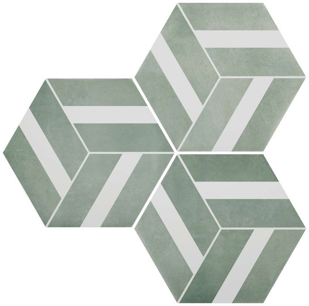 Керамогранит Durstone Six Cementine Bari Aqua, цвет белый зелёный, поверхность матовая, шестиугольник, 230x270