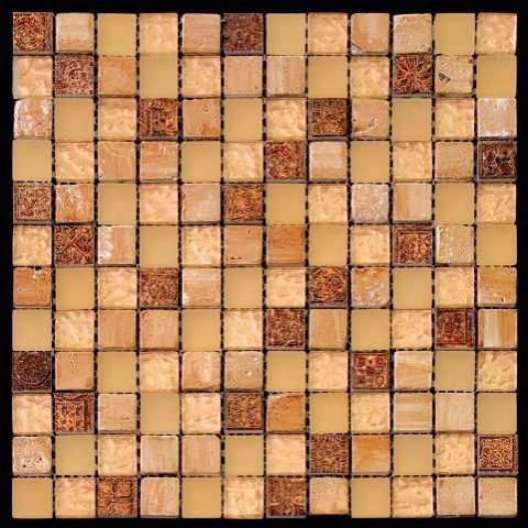 Мозаика Natural Mosaic Inka BDA-2321 (Стекло Мрамор Агломерат), цвет бежевый, поверхность глянцевая, квадрат, 298x298