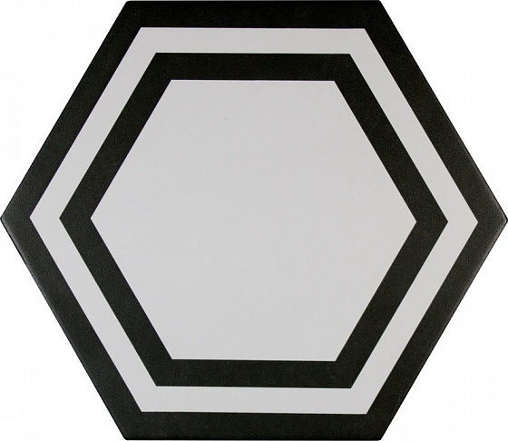 Керамическая плитка Adex ADPV9020 Pavimento Hexagono Deco Black, цвет чёрный, поверхность матовая, шестиугольник, 200x230
