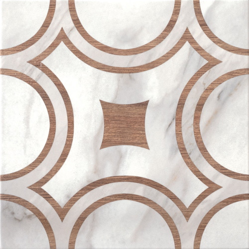 Керамогранит Keradom Marble & Wood Decoro 5, цвет белый коричневый, поверхность матовая, квадрат, 250x250