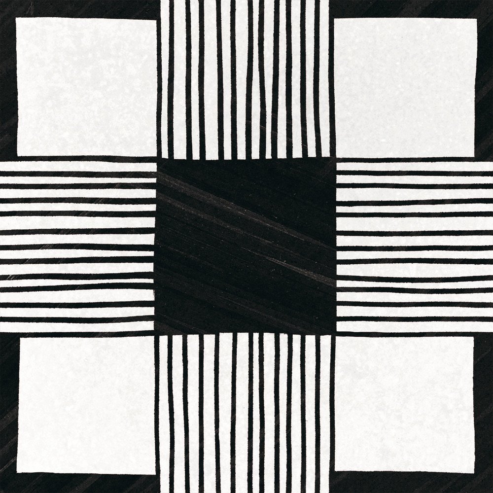 Керамогранит Equipe Caprice Cloth B&W Deco 22124, цвет чёрно-белый, поверхность матовая, квадрат, 200x200