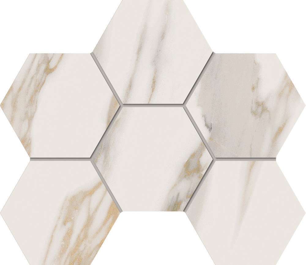 Мозаика Estima Miramare Mosaic Hexagon White RM01 70430, цвет бежевый, поверхность матовая, шестиугольник, 250x285