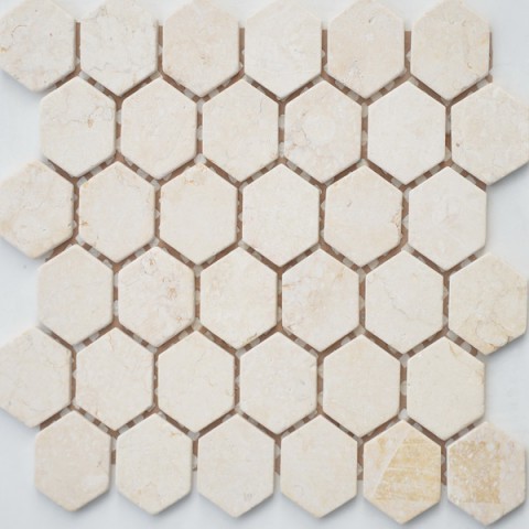 Мозаика Caramelle Mosaic Pietrine Hexagonal Botticino Mat, цвет белый, поверхность матовая, шестиугольник, 285x305