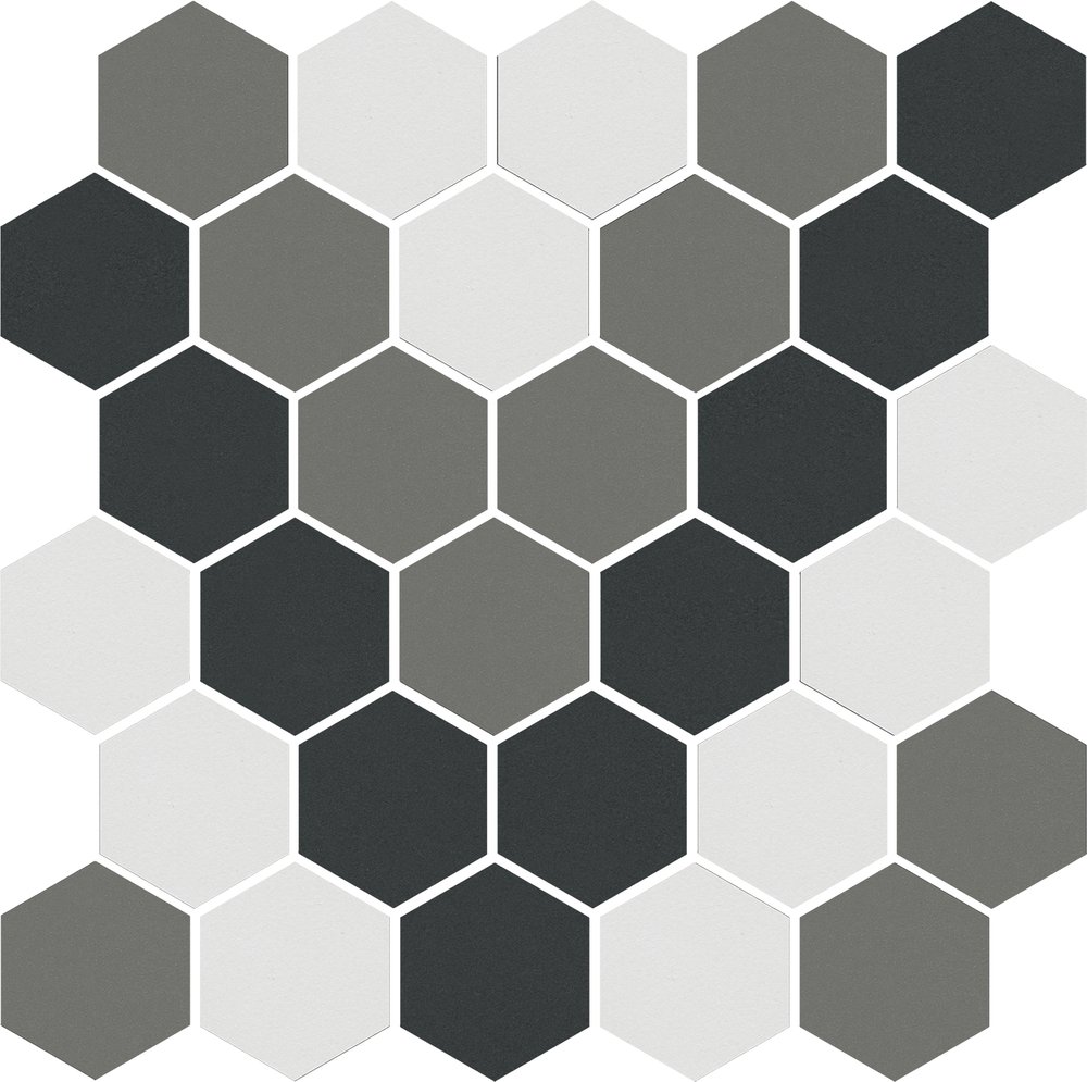 Мозаика Kerama Marazzi Агуста 4 мозаичный AD\A659\MM, цвет чёрно-белый, поверхность натуральная, шестиугольник, 297x298