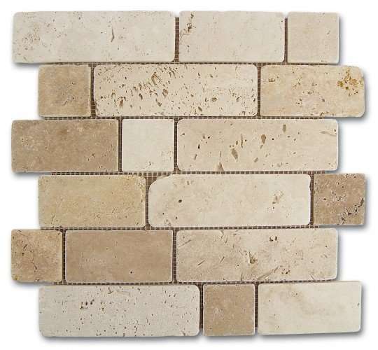 Мозаика Dune Stone Mosaics Travertino Brick 184996, цвет бежевый, поверхность матовая, под кирпич, 305x305