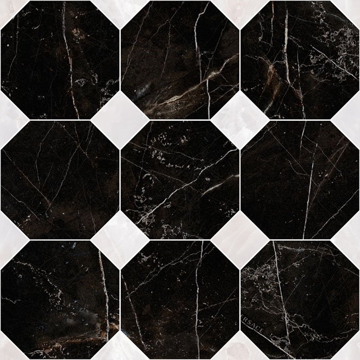 Мозаика Versace Emote Mos. Ottagono Nero Amasanta 262612, цвет чёрно-белый, поверхность полированная, квадрат, 390x390