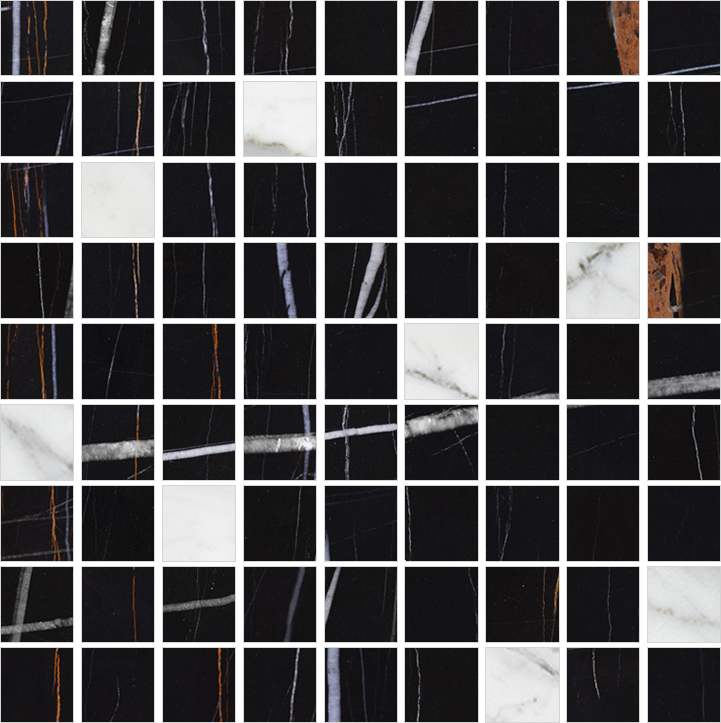 Мозаика Kerranova Marble trend K-1004(1000)/MR/m21, цвет чёрно-белый, поверхность матовая, квадрат, 300x300