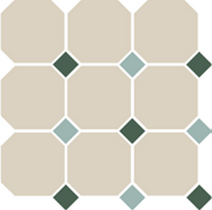 Керамогранит Topcer Octagon New 4416 Oct18+13-B White Octagon 16/Green 18 + Turquoise 13 Dots, цвет бирюзовый, поверхность матовая, квадрат, 300x300