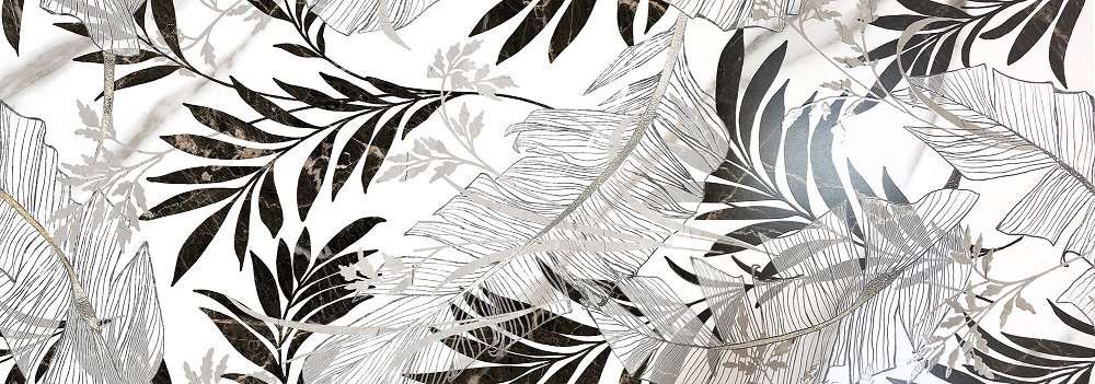 Декоративные элементы Fanal Carrara Leaves Blk Matt, цвет белый серый чёрный, поверхность матовая, прямоугольник, 316x900