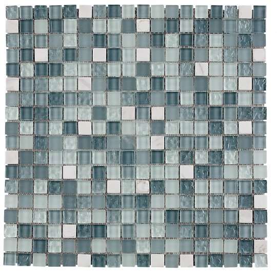 Мозаика Dune Materia Mosaics Carrara 185411, цвет бирюзовый, поверхность глянцевая матовая, квадрат, 293x293