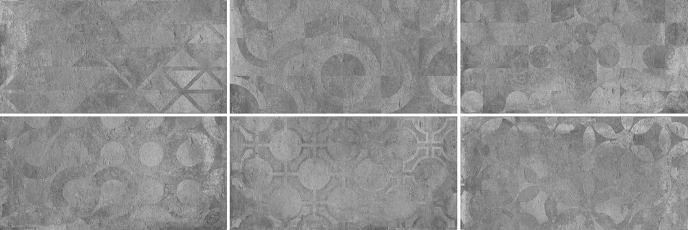 Керамогранит Cerdomus Verve Vintage Charcoal (6 soggetti Mix) 62127, цвет серый, поверхность матовая, прямоугольник, 300x600