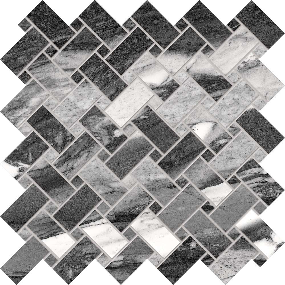 Мозаика Emilceramica (Acif) Tele Di Marmo Intrecci Calacatta Renoir Lapp EEHT, цвет чёрно-белый, поверхность лаппатированная, , 300x300