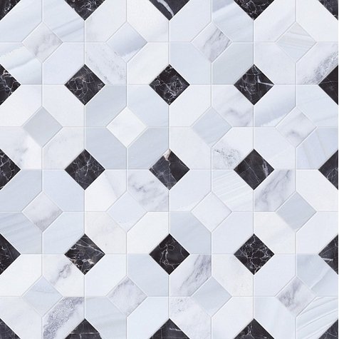 Декоративные элементы Gaya Fores Statuario Mosaico Abadia Perla, цвет чёрно-белый, поверхность глянцевая, квадрат, 450x450