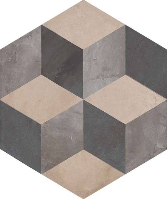 Керамогранит Marca Corona Terra Cubo Esagonо Vers. F 0400, цвет серый, поверхность матовая, прямоугольник, 216x250