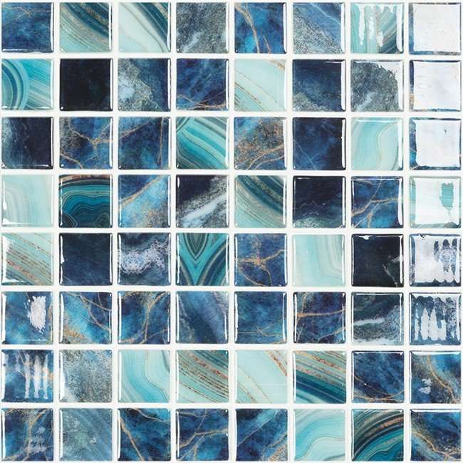 Мозаика Vidrepur Nature Royal (чип 38x38 мм) № 5604, цвет синий, поверхность глянцевая, квадрат, 317x317
