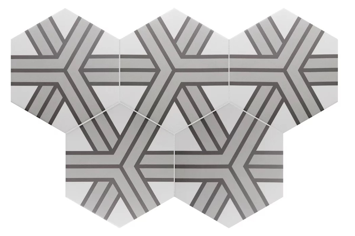 Керамогранит Equipe Coimbra Alpha 30656, цвет чёрно-белый, поверхность матовая, шестиугольник, 175x200