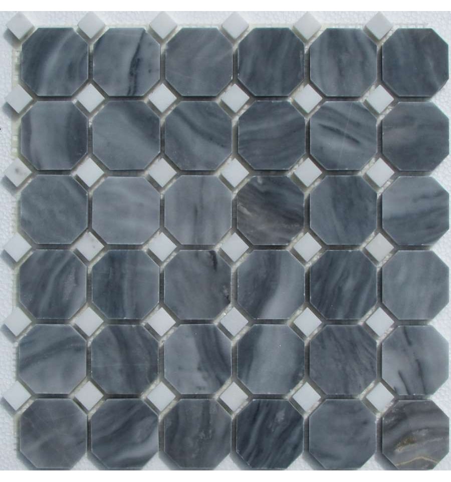 Мозаика Natural Mosaic Octagon (4,8х4,8+1,5x1,5) 7M033+7M001-BP (305x305) полированный, цвет серый, поверхность полированная, восьмиугольник, 305x305