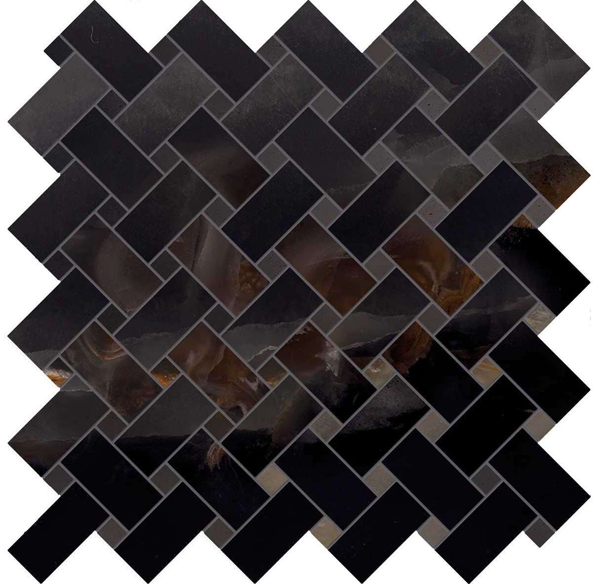 Мозаика Emilceramica (Acif) Tele Di Marmo Onyx Intrecci Black Lapp EKZP, цвет чёрный, поверхность лаппатированная, , 300x300