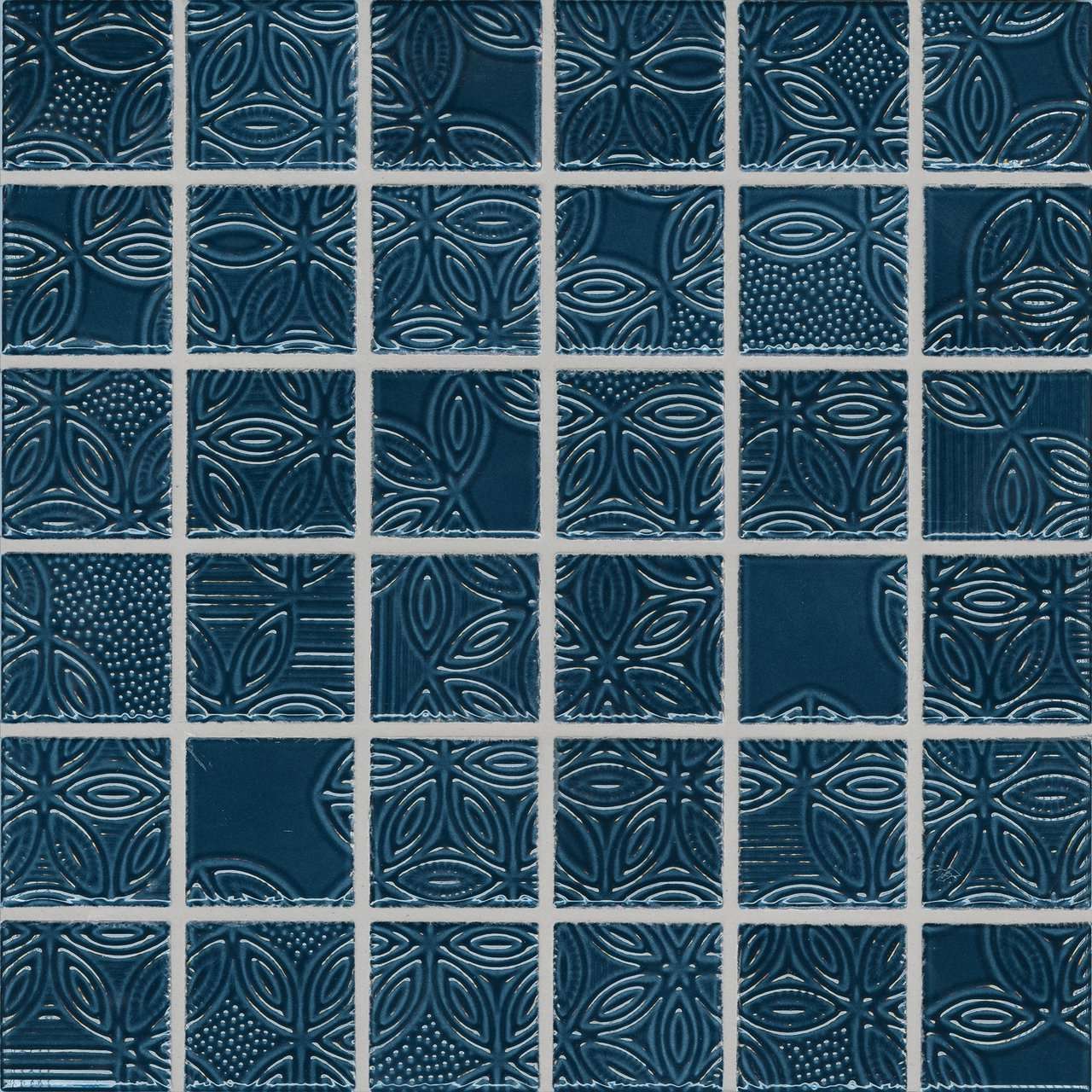 Мозаика Jasba Floris Blau Intensiv 46159H, цвет синий, поверхность глянцевая, квадрат, 297x297