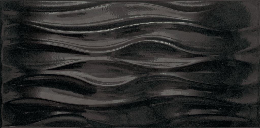 Керамическая плитка Tecniceramica Ola Negro Brillo, цвет чёрный, поверхность глянцевая, прямоугольник, 250x500